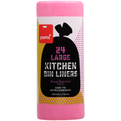Pams Rose Easy Tie Extra Strength Large Kitchen Tidy Liners 58 x 71cm 24pk