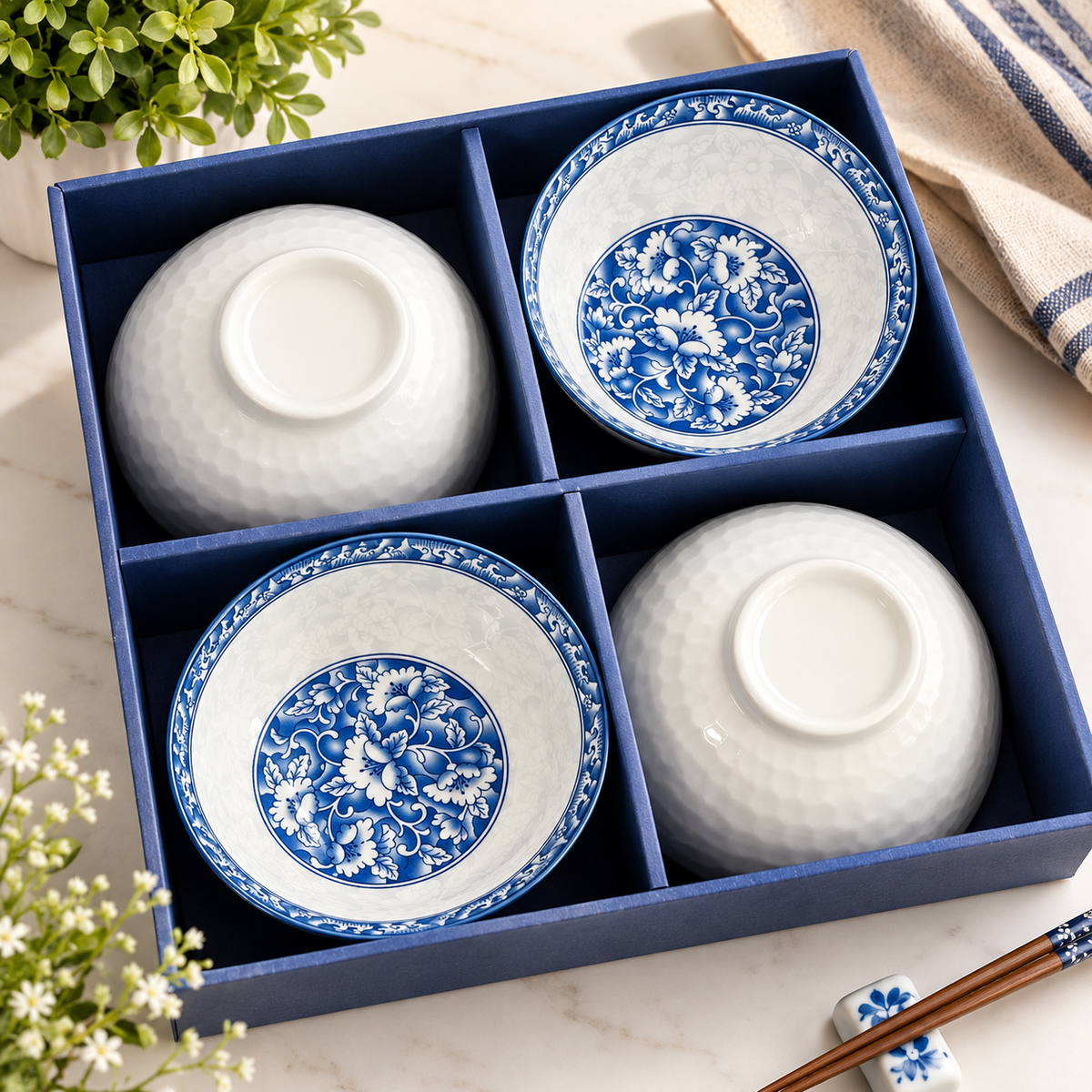CERAMIC  HAND PAINTED BOWL SET -4PC