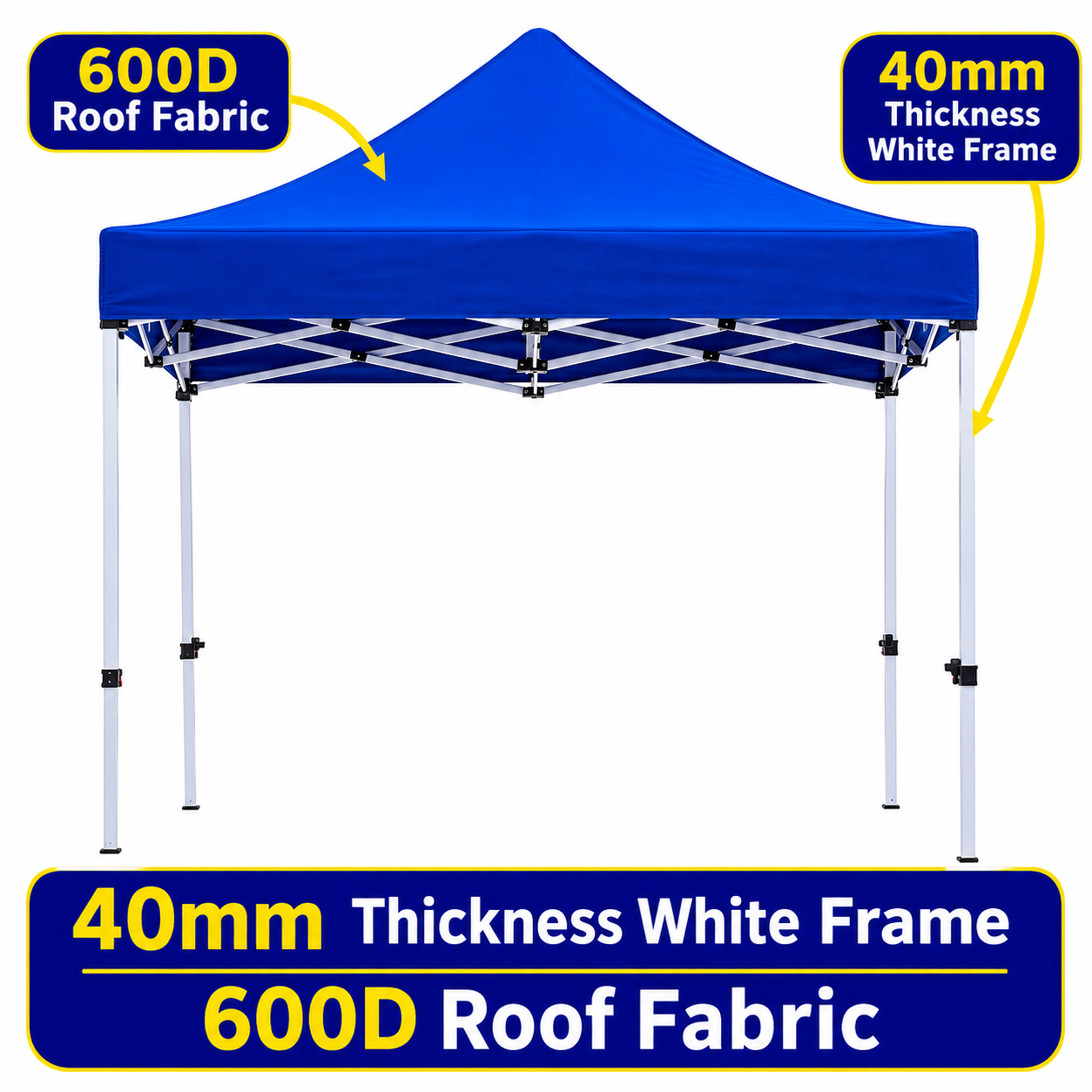 Gazebo 2.5M x 2.5M Without Walls Heavy Duty White Frame 40mm