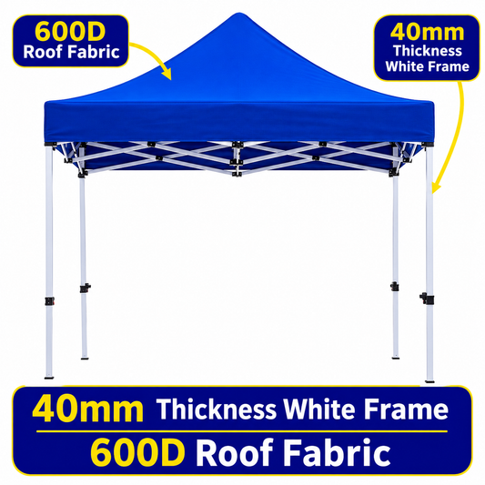 Gazebo 2.5M x 2.5M Without Walls Heavy Duty White Frame 40mm