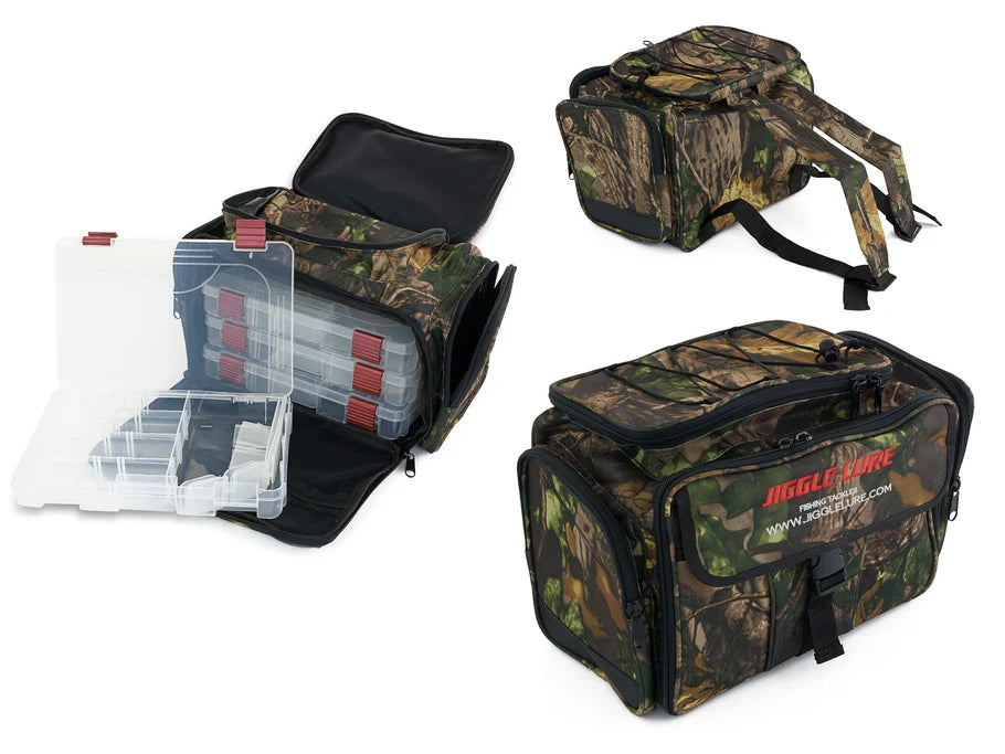 Fishing Bag Back Pack with 4 Tackle Boxes - Camo