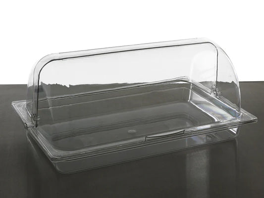 1/1GN Serving Tray with Tall Hinged Lid Food Cover - Clear Polycarbonate