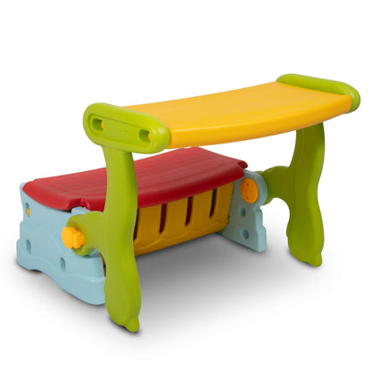 The Tickle Toe 3-in-1 Convertible Bench Table Chair with Storage | Multipurpose Kids Plastic Furniture – Multicolour