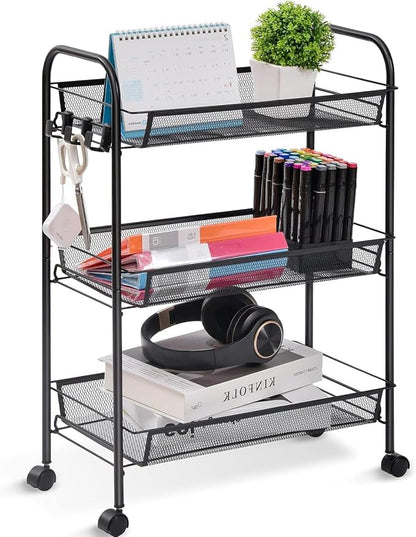 Mesh Wire Storage Cart with Castors 3 Tier