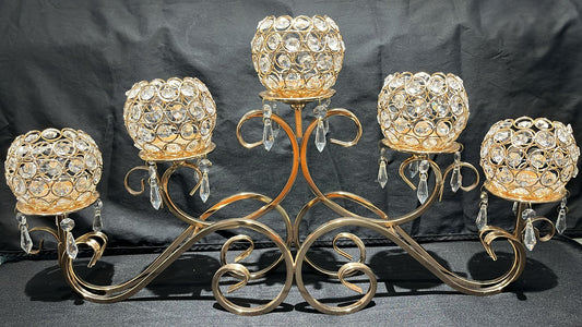 Candle Holder - Golden With Pearls - 5 in 1