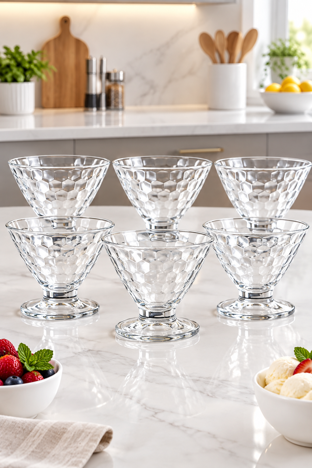 Elegant Glass Dessert Bowl Set 6PC