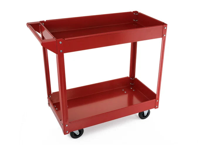 2 Tier Steel Workshop Tools Cart | 120kg 2x Tray Shelf Mobile Commercial Trolley