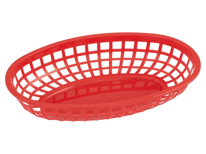 24cm x 15.5cm Oval Food Serving Basket - Red PlastiC