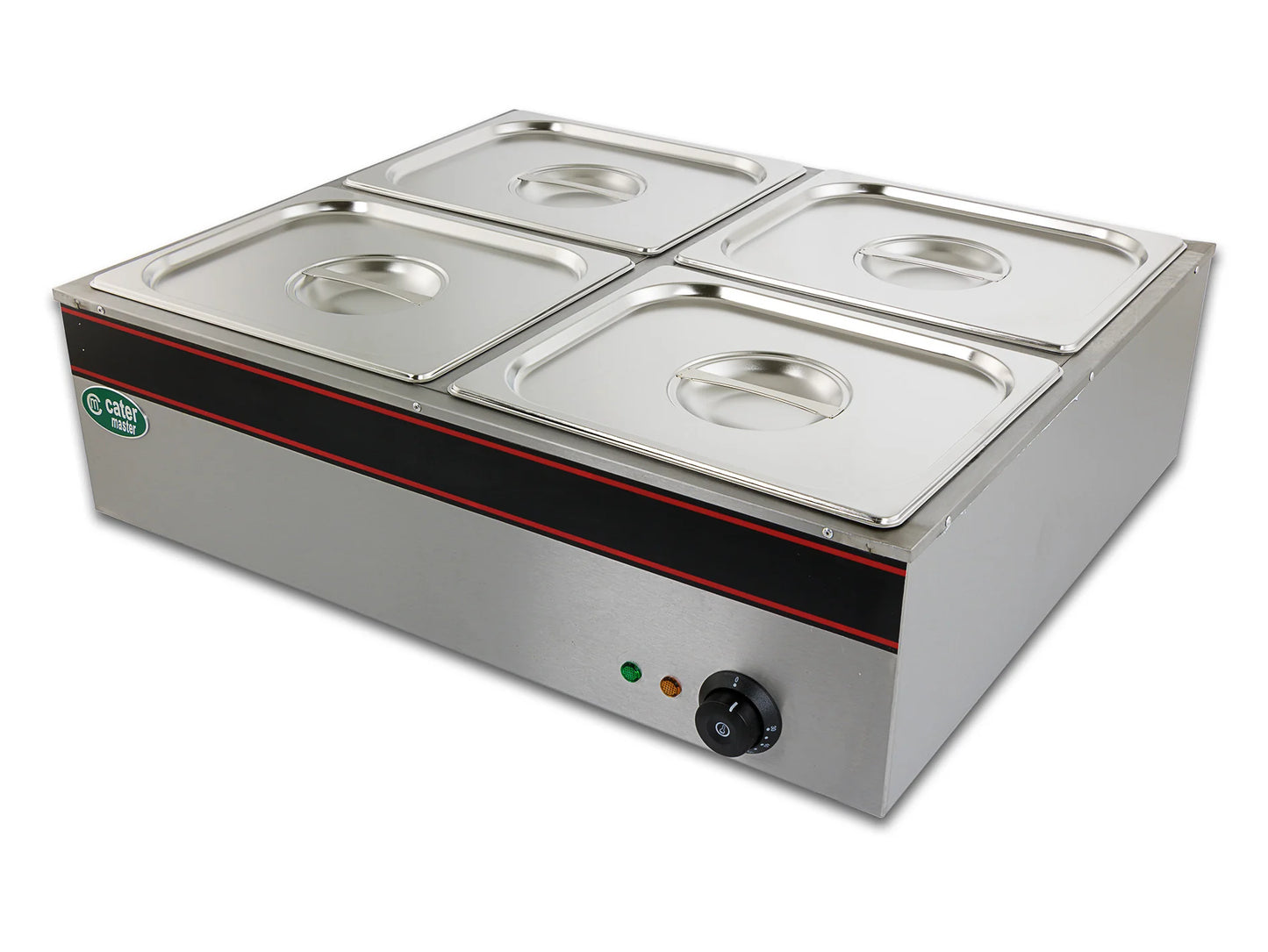 Hot Food Warmer Bain Marie 4x 1/2 GN Tray + Lids - 1.5kW - Commercial Bainmarie