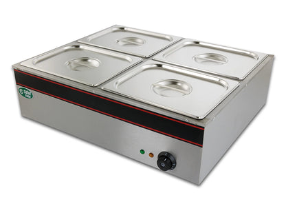Hot Food Warmer Bain Marie 4x 1/2 GN Tray + Lids - 1.5kW - Commercial Bainmarie