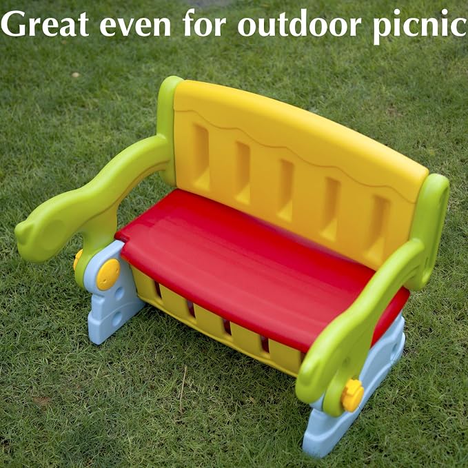 The Tickle Toe 3-in-1 Convertible Bench Table Chair with Storage | Multipurpose Kids Plastic Furniture – Multicolour