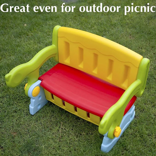 The Tickle Toe 3-in-1 Convertible Bench Table Chair with Storage | Multipurpose Kids Plastic Furniture – Multicolour