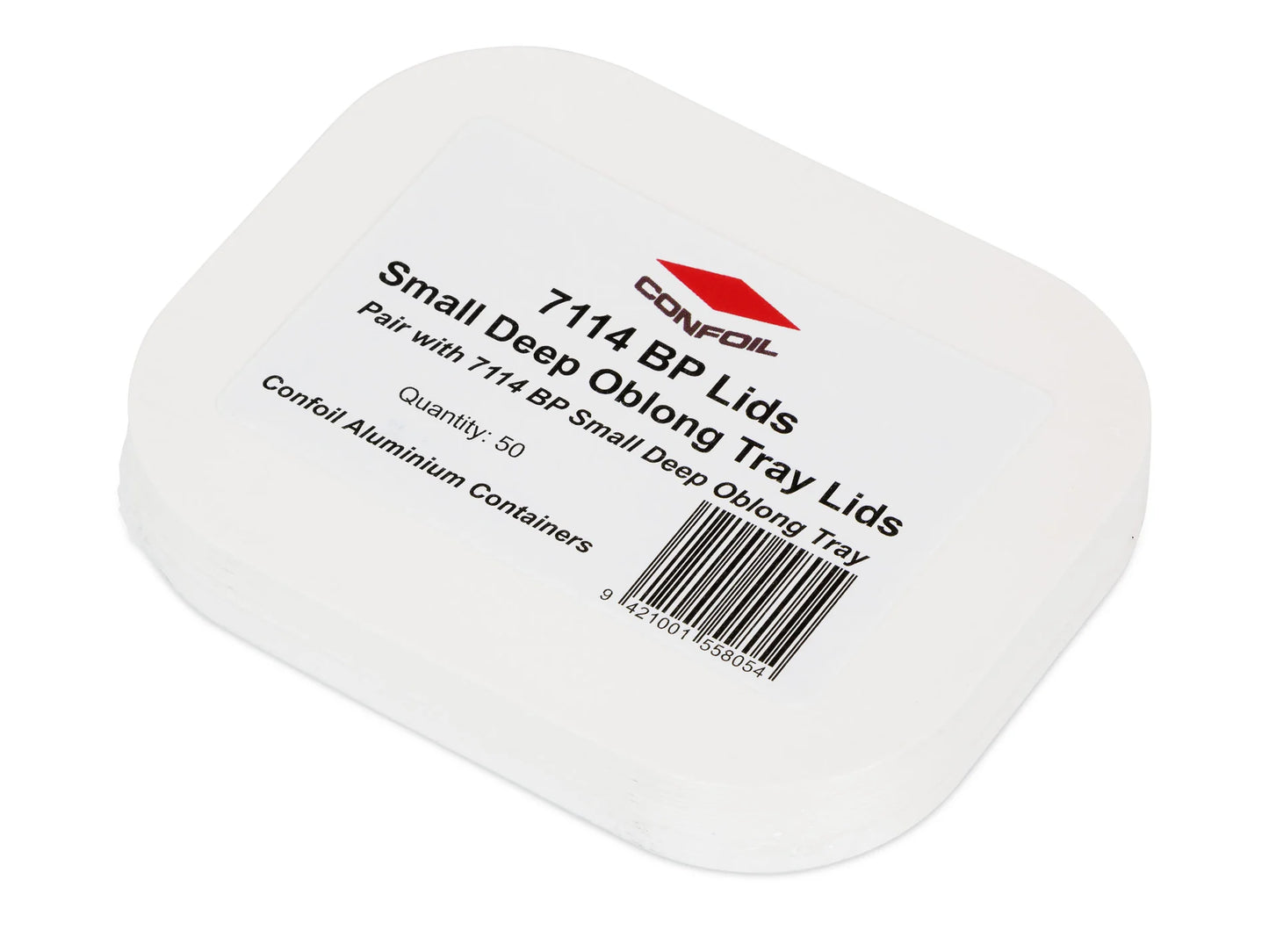 50 Small Oblong Tray Lids for Foil Containers - White Card - 13cm x 10.5cm