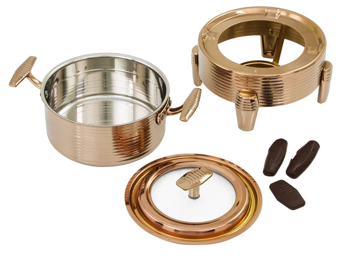 18cm Golden Hot Pot with Lid & Stand - Stainless Steel Food Warmer