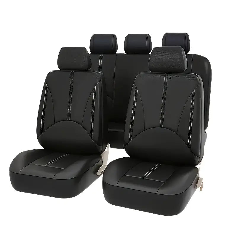 Faux Leather Universal Car Seat Cover 9pcs Set - Black