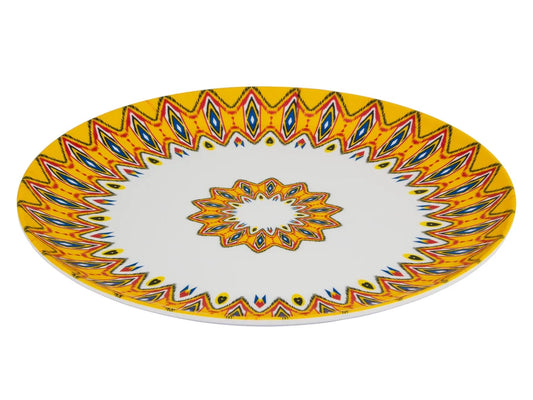35cm Large Round Plate with Decorative Yellow Pattern - Melamine Dish Platter