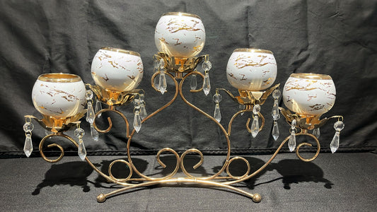 Candle Holder - Golden & White with Pearls - 5 in 1