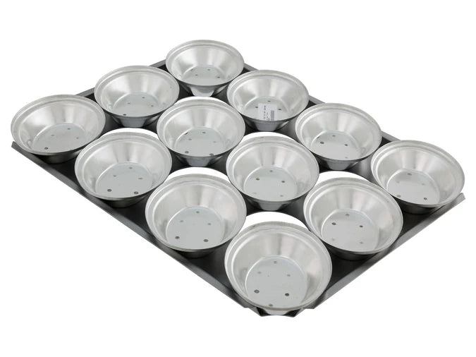 18" Pie Baking Tray - 12x Oval 11cm x 3cm Deep Pies Commercial S/S Self Cutting
