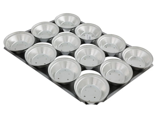 18" Pie Baking Tray - 12x Oval 11cm x 3cm Deep Pies Commercial S/S Self Cutting