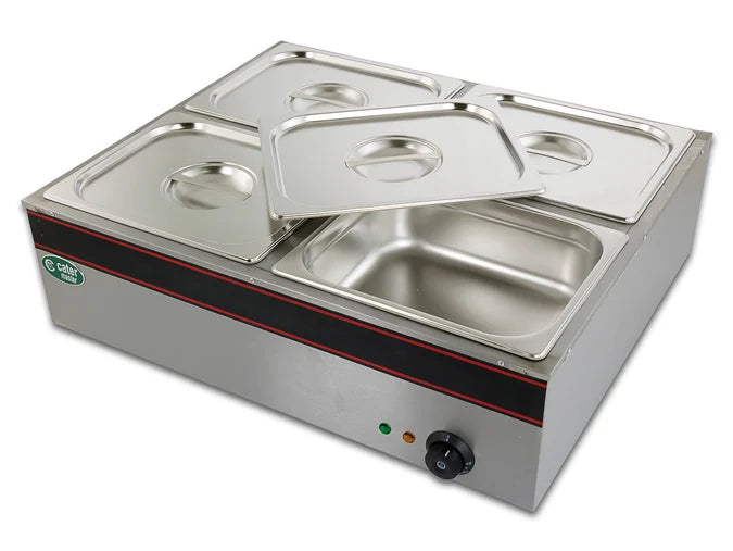 Hot Food Warmer Bain Marie 4x 1/2 GN Tray + Lids - 1.5kW - Commercial Bainmarie