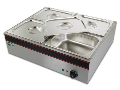Hot Food Warmer Bain Marie 4x 1/2 GN Tray + Lids - 1.5kW - Commercial Bainmarie