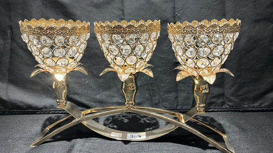 Candle Holder - 3 in 1 - Golden With Pearls