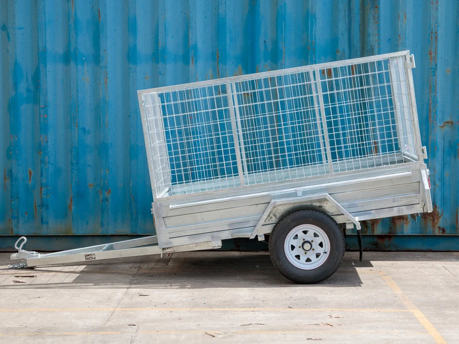 Trailer 8x5 Caged Tilting Deck with 900mm high Cage & Jockey Wheel