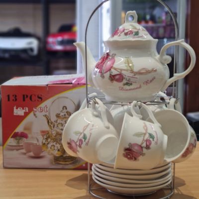 Cup and Saucer 13 pcs Set White Floral