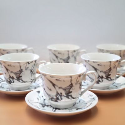 Cup and Saucer 12 pcs Set Black and White