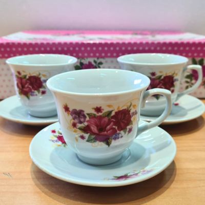 Cup and Saucer 12 pcs Set Floral White Type 2