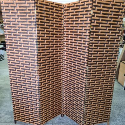 Room Divider Bamboo Woven 4 Panel Brown & Beige Checkered