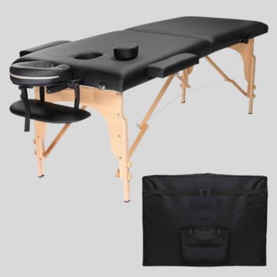 Buy the Wooden Black Portable Folding Massage Bed at the best price