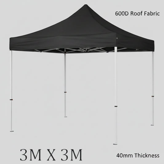 Gazebo 3mx3m Black Heavy Duty White Frame 40mm Without walls