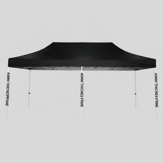 Gazebo 3mx6m Black Heavy Duty 40mm White Frame