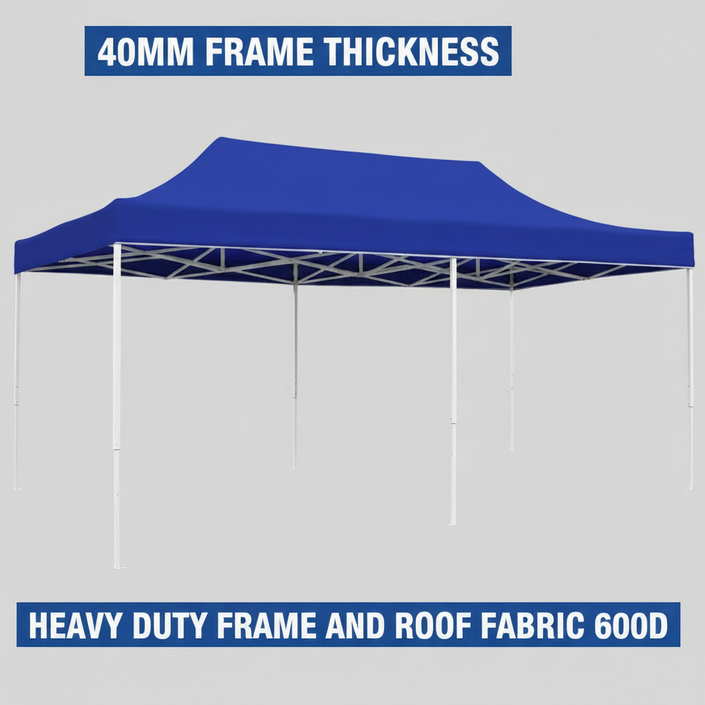 Gazebo 3mx6m Dark Blue Heavy Duty 40mm White Frame
