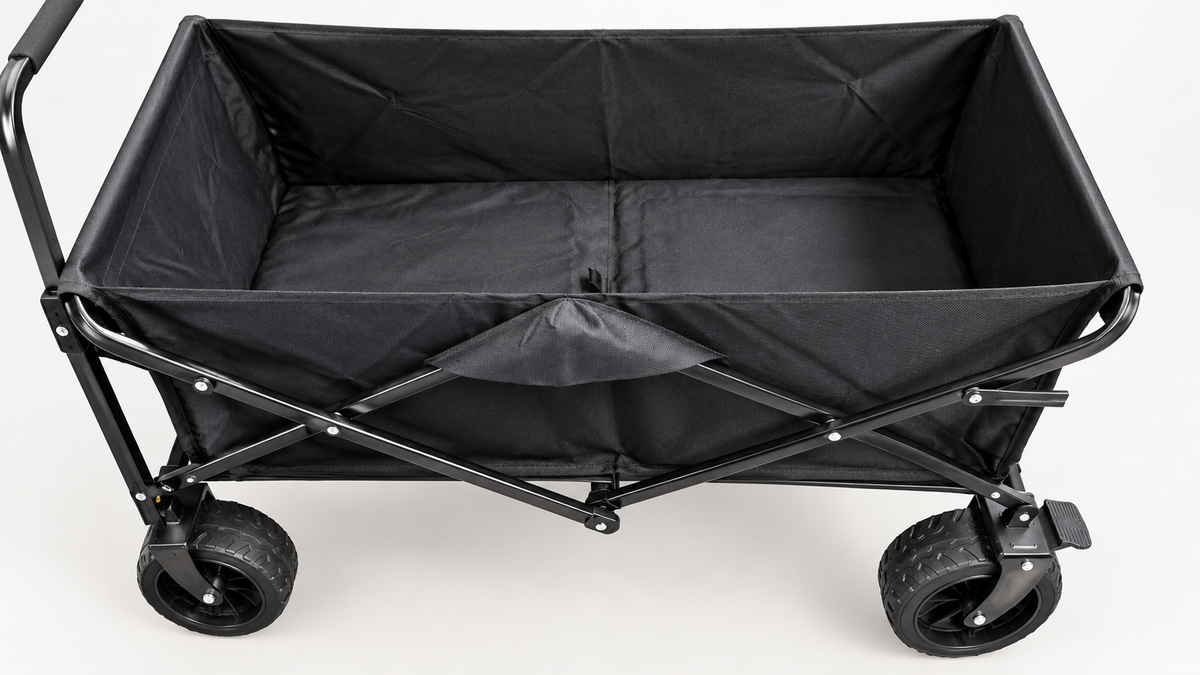 Foldable Utility Wagon Cart with wide tires - All-Terrain with Adjustable Handle (Black)