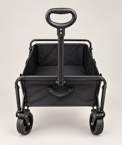 Foldable Utility Wagon Cart with wide tires - All-Terrain with Adjustable Handle (Black)