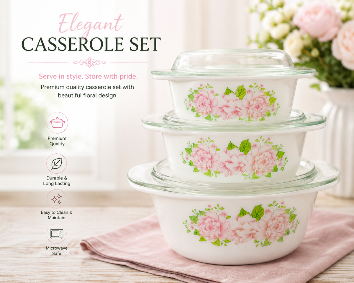 3 Pcs Casserole Set With Lids