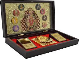 Maa Durga Gold-Plated Mini Mandir with Yantra, Mantra & Charan | Spiritual Gift & Home