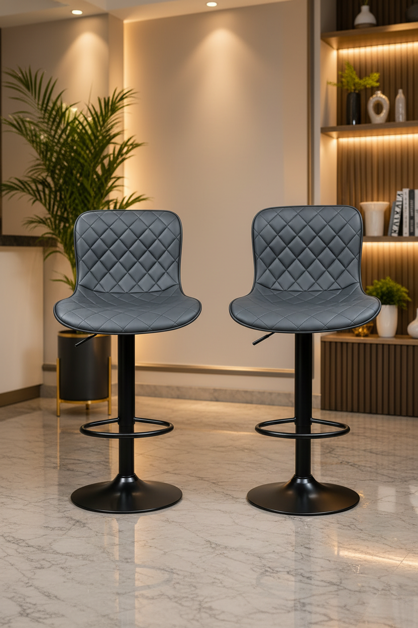 Bar Stools Set of 2, BB-0875, Adjustable Swivel Barstools, Bar Chairs,Upholstered Counter Height with High Backrest for Kitchen Island, Black