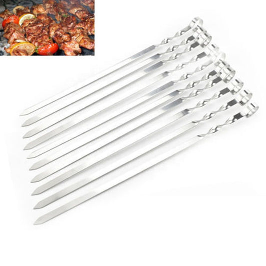 10Pcs/set Stainless Steel BBQ Barbecue Skewer 35CM