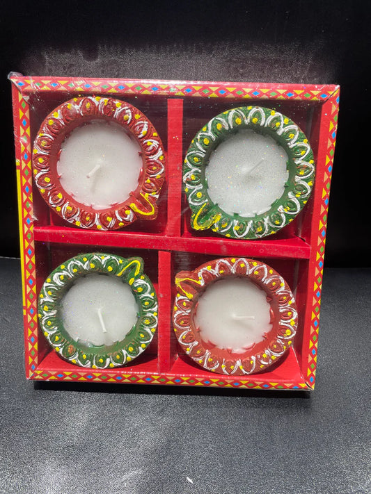 Diya Set of 4 wax filled Style 3