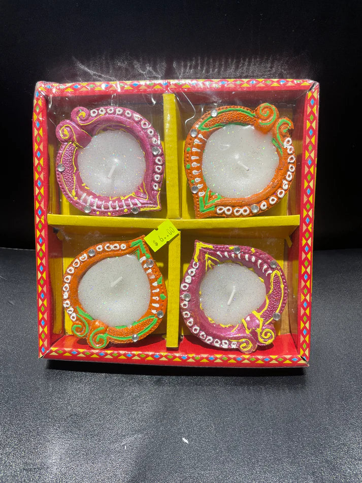 Diya Set of 4 wax filled Style 4