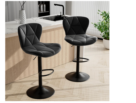 Bar Stools Set of 2,Adjustable Swivel Barstools, Faux Leather Bar Chairs,Upholstered Counter Height with High Backrest for Kitchen Island, Black