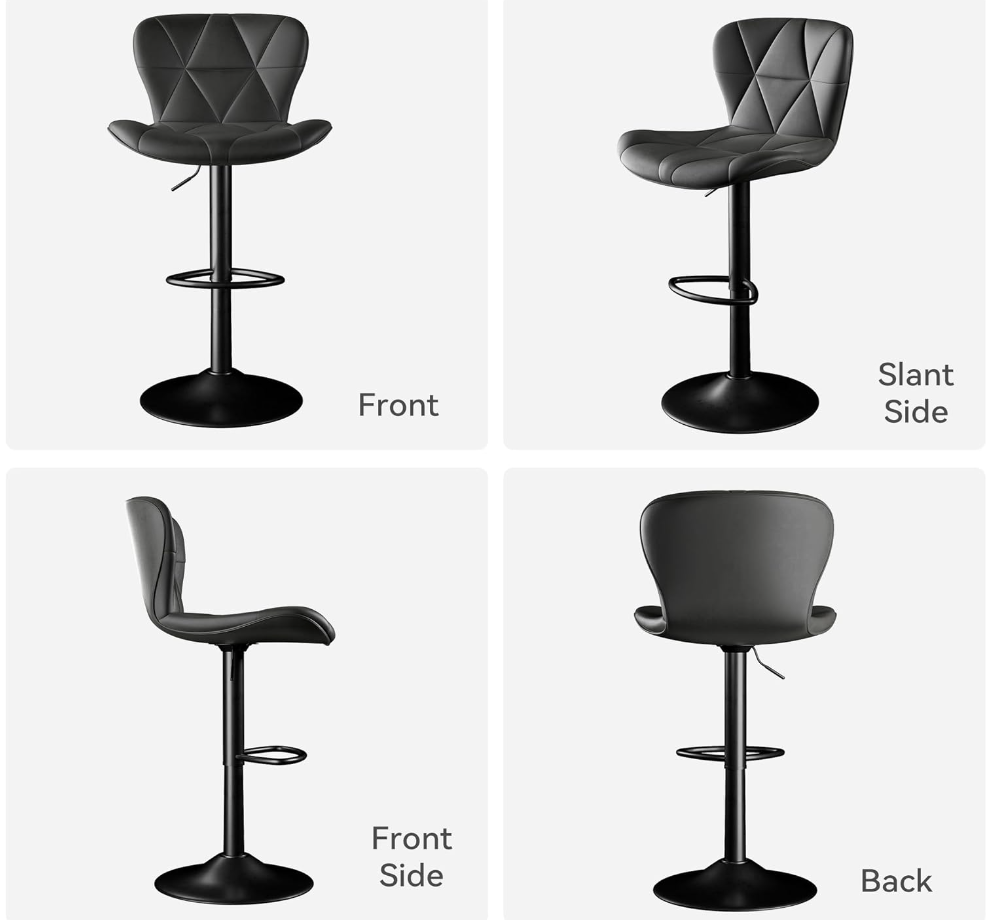 Bar Stool,RO11 Adjustable Swivel Barstools, Faux Leather Bar Chairs,Upholstered Counter Height with High Backrest for Kitchen Island, Black (Copy) (Copy)