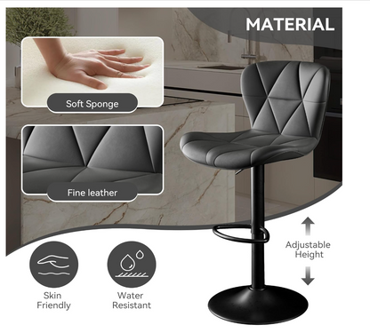 Bar Stool,RO11 Adjustable Swivel Barstools, Faux Leather Bar Chairs,Upholstered Counter Height with High Backrest for Kitchen Island, Black (Copy) (Copy)