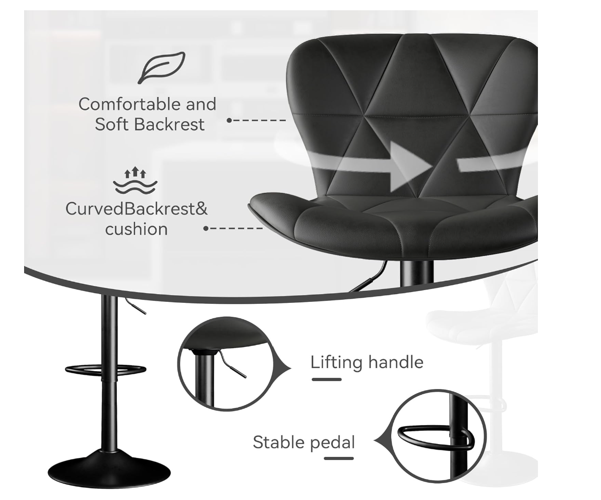 Bar Stool,RO11 Adjustable Swivel Barstools, Faux Leather Bar Chairs,Upholstered Counter Height with High Backrest for Kitchen Island, Black (Copy) (Copy)