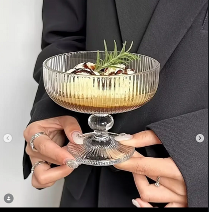 6pcs of Vintage Striped Embossed Glass Dessert Bowls