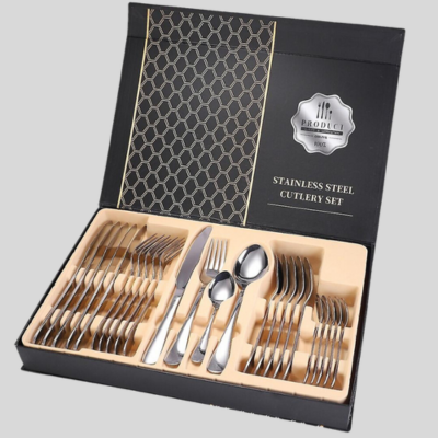 Elegant Cutlery Set Box Stainless Steel 24pcs Silver