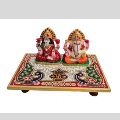 Marble Lakshmi Ganesha Chowki 4 by 6
